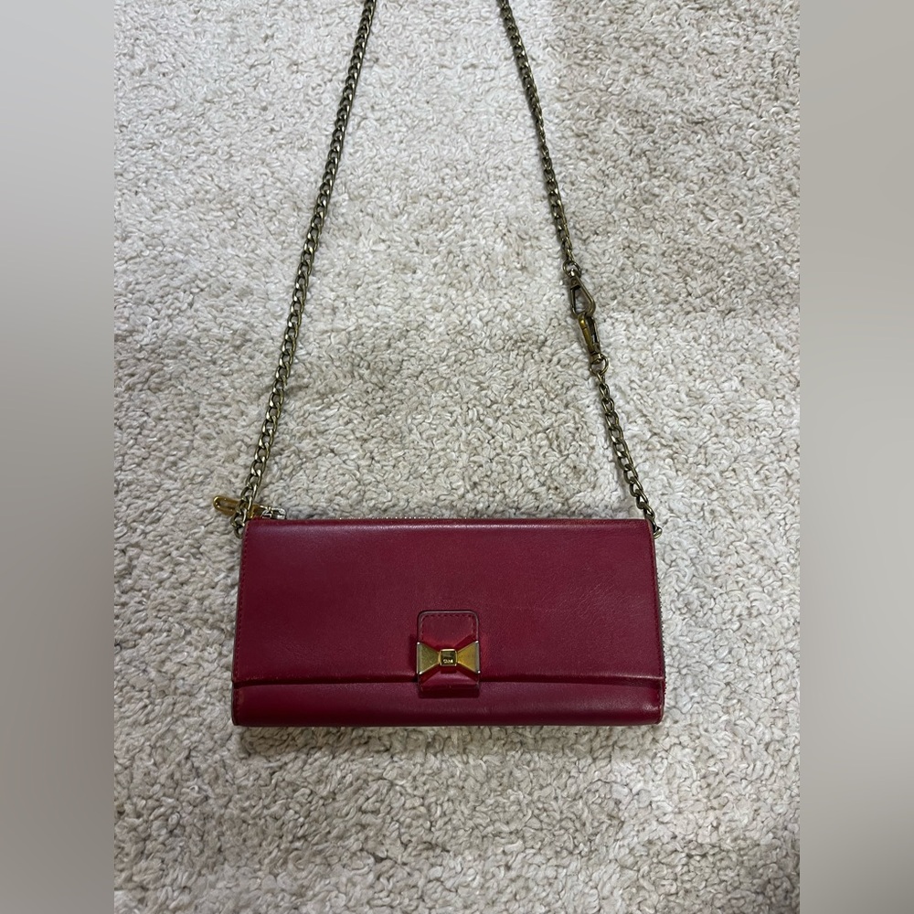 CHLOE Leather red long bow wallet on gold chain